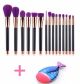 15 Pcs Makeup Brush Set - Black/Purple