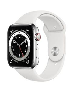Apple Watch Series 6 GPS + Cellular 44mm Silver Stainless Steel Case with White Sport Band