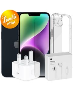 iPhone 14-128GB+Apple EarPods (Lightning Connector)+20w Adapter+Screen Protector+Silicon Case Bundle.!