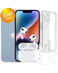 iPhone 14-128GB+Apple Airpods 3+20w Adapter+Screen Protector+Silicon Case Bundle.!