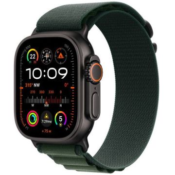 Apple Watch Ultra 2 (2024) 49mm GPS + Cellular - Black Titanium Case with Dark Green Alpine Loop - Large