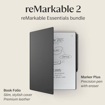 reMarkable 2 Essentials Bundle - 10.3” Paper Tablet+Marker Plus+Book Folio Cover - RM115