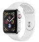 Apple Watch Series 4 GPS + Cellular 44mm Stainless Steel Case with White Sport Band -MTX02AE